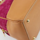 CELINE C Macadam Canvas Hand Bag Suede Pink Gold Auth BA12374-14