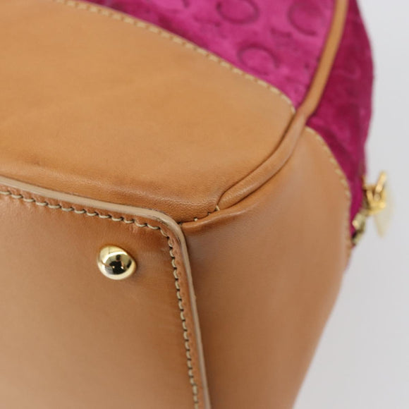CELINE C Macadam Canvas Hand Bag Suede Pink Gold Auth BA12374