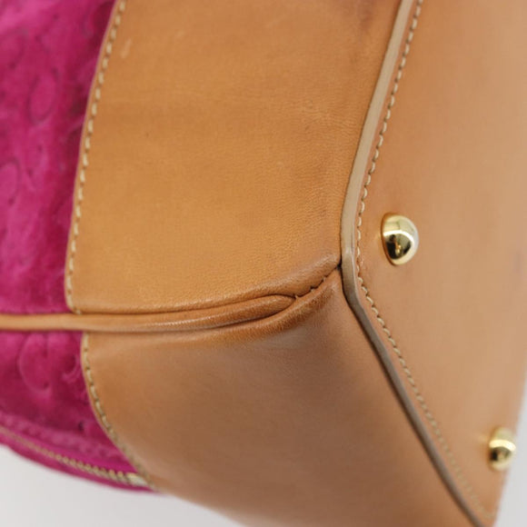 CELINE C Macadam Canvas Hand Bag Suede Pink Gold Auth BA12374