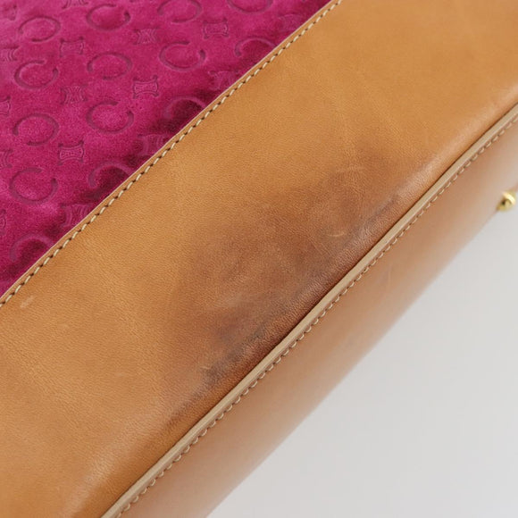 CELINE C Macadam Canvas Hand Bag Suede Pink Gold Auth BA12374