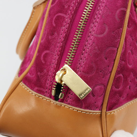 CELINE C Macadam Canvas Hand Bag Suede Pink Gold Auth BA12374