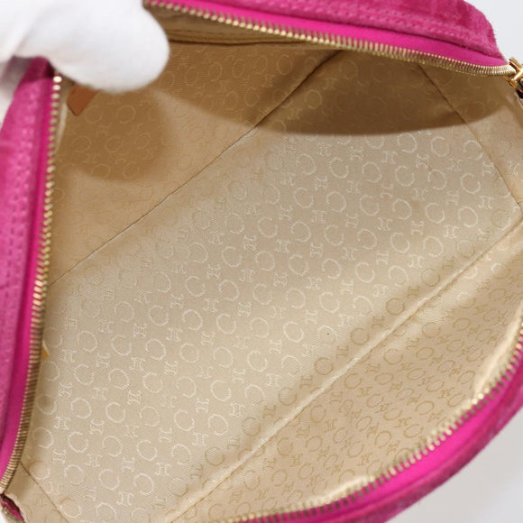 CELINE C Macadam Canvas Hand Bag Suede Pink Gold Auth BA12374