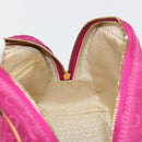 CELINE C Macadam Canvas Hand Bag Suede Pink Gold Auth BA12374-19
