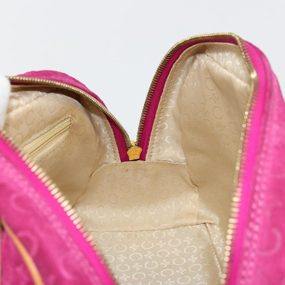 CELINE C Macadam Canvas Hand Bag Suede Pink Gold Auth BA12374