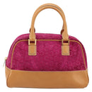 CELINE C Macadam Canvas Hand Bag Suede Pink Gold Auth BA12374-13
