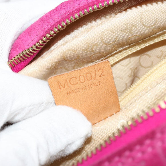 CELINE C Macadam Canvas Hand Bag Suede Pink Gold Auth BA12374
