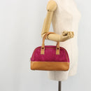 CELINE C Macadam Canvas Hand Bag Suede Pink Gold Auth BA12374-23