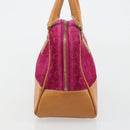 CELINE C Macadam Canvas Hand Bag Suede Pink Gold Auth BA12374-3