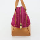 CELINE C Macadam Canvas Hand Bag Suede Pink Gold Auth BA12374-4