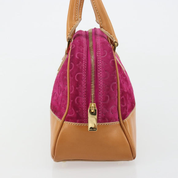 CELINE C Macadam Canvas Hand Bag Suede Pink Gold Auth BA12374