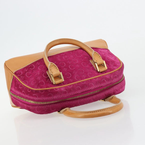 CELINE C Macadam Canvas Hand Bag Suede Pink Gold Auth BA12374