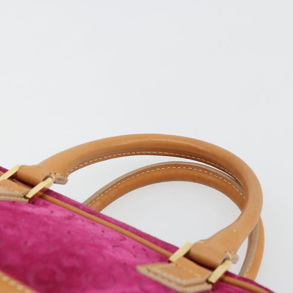 CELINE C Macadam Canvas Hand Bag Suede Pink Gold Auth BA12374