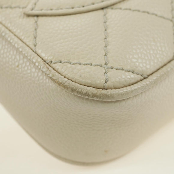 CHANEL Matelasse Shoulder Bag Caviar Skin Ivory Gold CC Auth BA12379V
