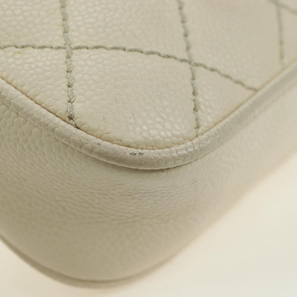 CHANEL Matelasse Shoulder Bag Caviar Skin Ivory Gold CC Auth BA12379V