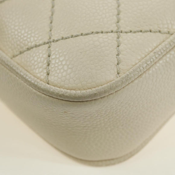 CHANEL Matelasse Umhängetasche Caviar Skin Ivory Gold CC Auth BA12379V
