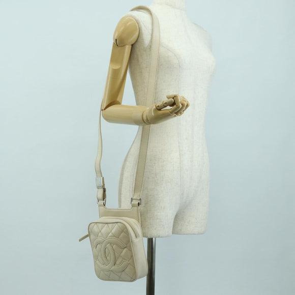 CHANEL Matelasse Shoulder Bag Caviar Skin Ivory Gold CC Auth BA12379V