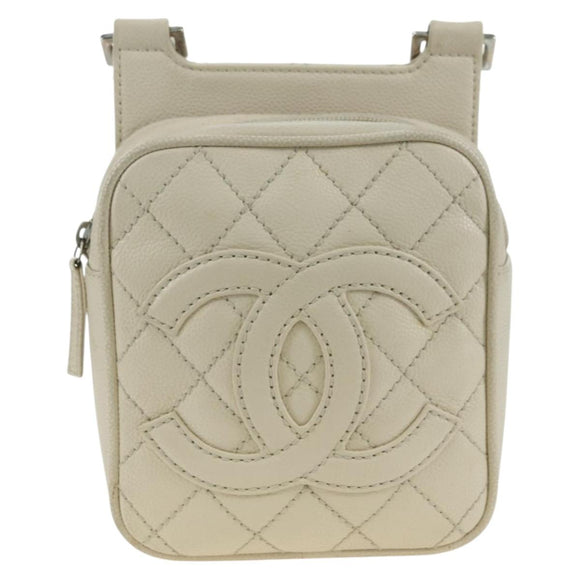 CHANEL Matelasse Umhängetasche Caviar Skin Ivory Gold CC Auth BA12379V
