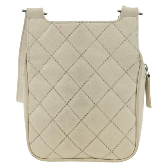 CHANEL Matelasse Shoulder Bag Caviar Skin Ivory Gold CC Auth BA12379V