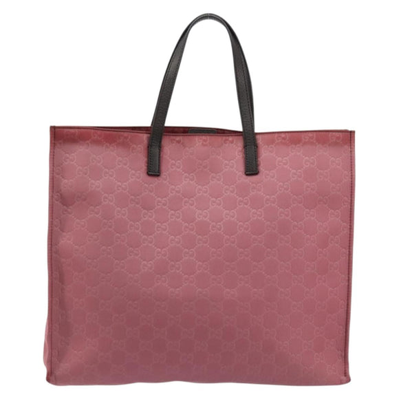 GUCCI GG Canvas Tote Bag Nylon Pink Silver 355732 Auth BA12380