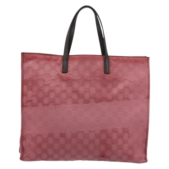 GUCCI GG Canvas Tote Bag Nylon Pink Silver 355732 Auth BA12380