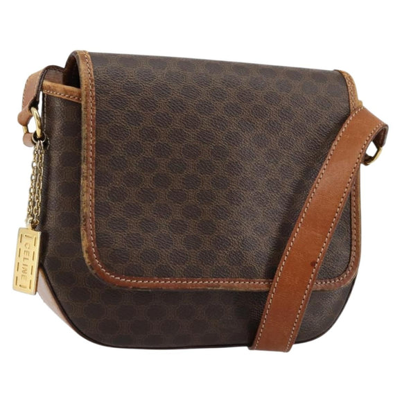 CELINE Macadam Canvas Shoulder Bag PVC Leather Brown Gold Auth BA12386