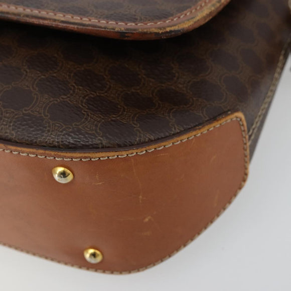 CELINE Macadam Canvas Shoulder Bag PVC Leather Brown Gold Auth BA12386