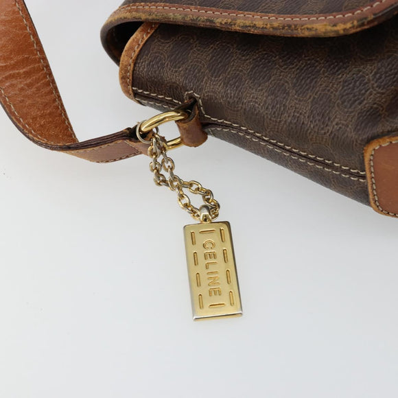 CELINE Macadam Canvas Shoulder Bag PVC Leather Brown Gold Auth BA12386