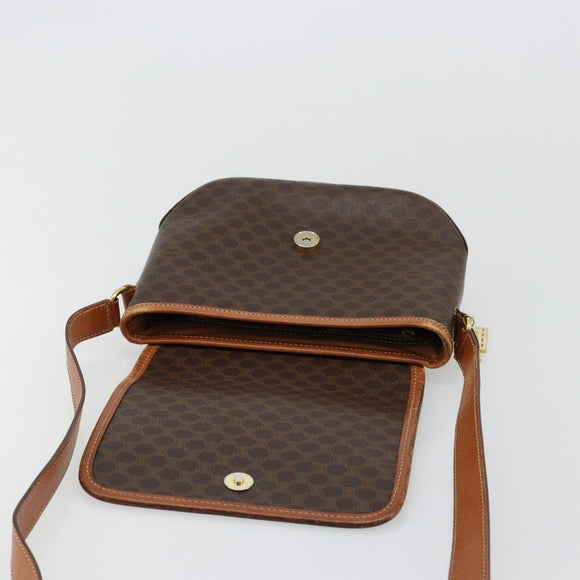 CELINE Macadam Canvas Shoulder Bag PVC Leather Brown Gold Auth BA12386