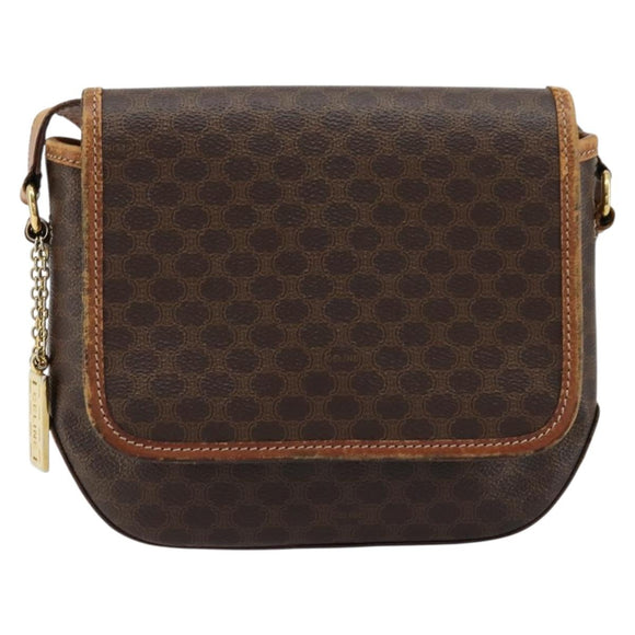 CELINE Macadam Canvas Shoulder Bag PVC Leather Brown Gold Auth BA12386
