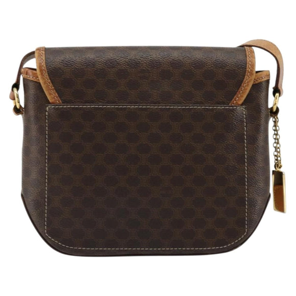 CELINE Macadam Canvas Shoulder Bag PVC Leather Brown Gold Auth BA12386
