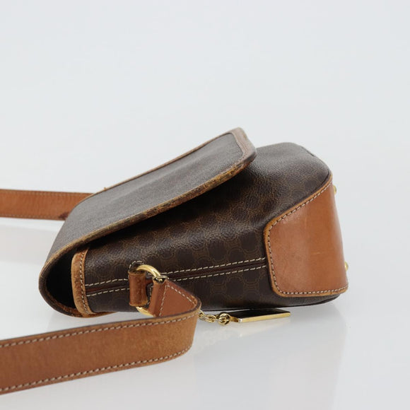 CELINE Macadam Canvas Shoulder Bag PVC Leather Brown Gold Auth BA12386