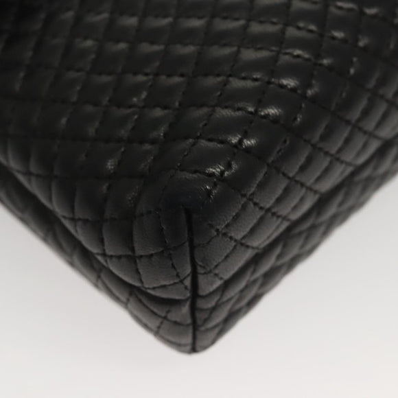 BALLY Quilted Chain Shoulder Bag Leather Black Gold Auth BA1239