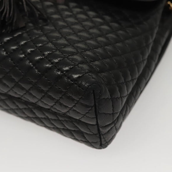 BALLY Quilted Chain Shoulder Bag Leather Black Gold Auth BA1239