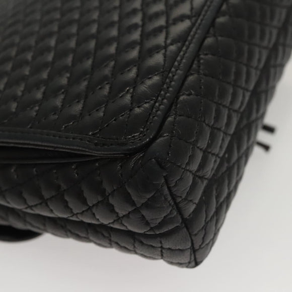 BALLY Quilted Chain Shoulder Bag Leather Black Gold Auth BA1239