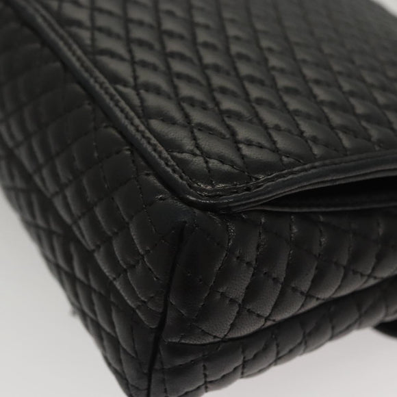 BALLY Quilted Chain Shoulder Bag Leather Black Gold Auth BA1239