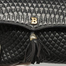 BALLY Quilted Chain Shoulder Bag Leather Black Gold Auth BA1239-10
