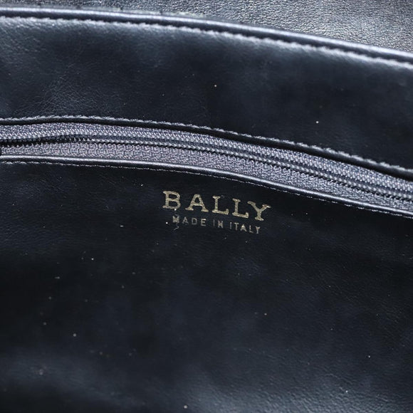 BALLY Quilted Chain Shoulder Bag Leather Black Gold Auth BA1239