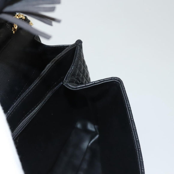 BALLY Quilted Chain Shoulder Bag Leather Black Gold Auth BA1239