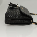 BALLY Quilted Chain Shoulder Bag Leather Black Gold Auth BA1239-3