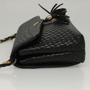BALLY Quilted Chain Shoulder Bag Leather Black Gold Auth BA1239-4