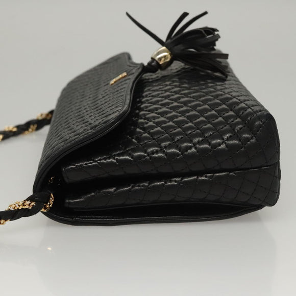 BALLY Quilted Chain Shoulder Bag Leather Black Gold Auth BA1239