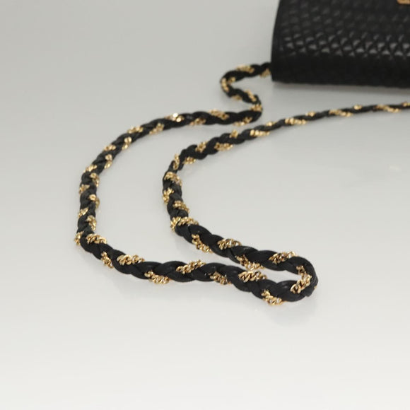 BALLY Quilted Chain Shoulder Bag Leather Black Gold Auth BA1239