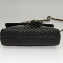 BALLY Quilted Chain Shoulder Bag Leather Black Gold Auth BA1239-5