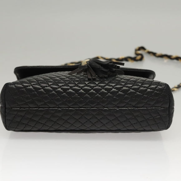 BALLY Quilted Chain Shoulder Bag Leather Black Gold Auth BA1239