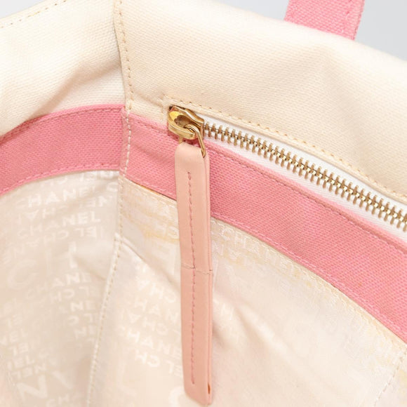 CHANEL Tote Bag Canvas Beige Gold CC Auth BA12393