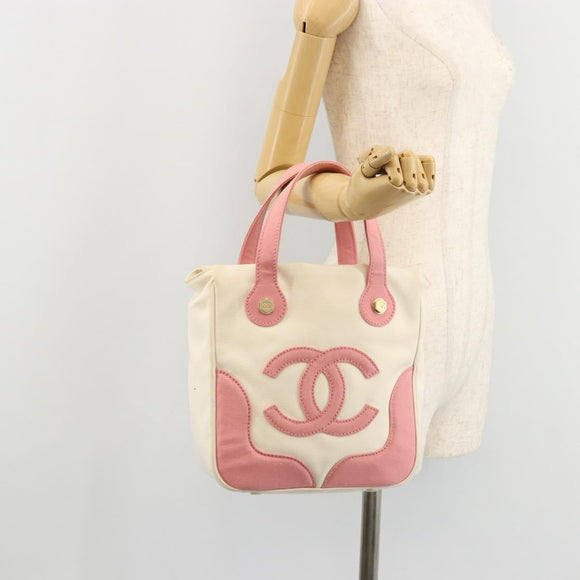 CHANEL Tote Bag Canvas Beige Gold CC Auth BA12393