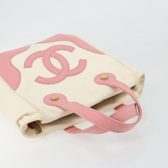 CHANEL Tote Bag Canvas Beige Gold CC Auth BA12393