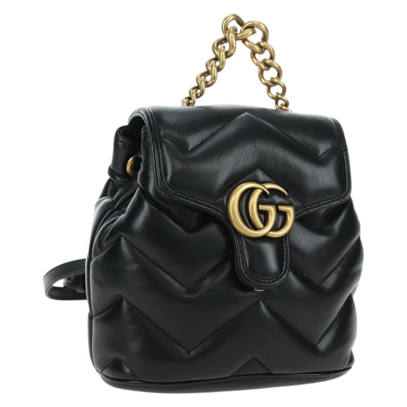 GUCCI GG Marmont Backpack Leather Black Gold 777253 Auth BA12395SAV