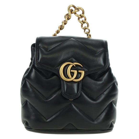 GUCCI GG Marmont Backpack Leather Black Gold 777253 Auth BA12395SAV