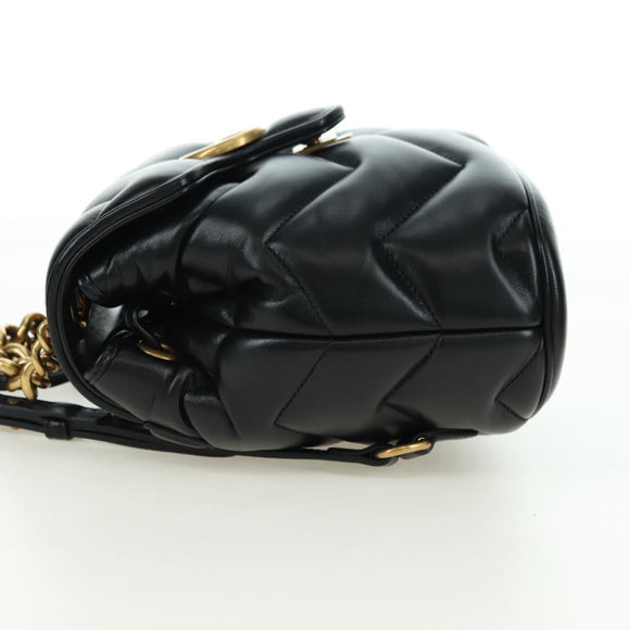 GUCCI GG Marmont Backpack Leather Black Gold 777253 Auth BA12395SAV
